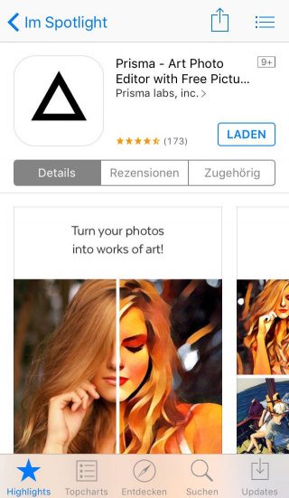 Die Prisma App im iOS App Store