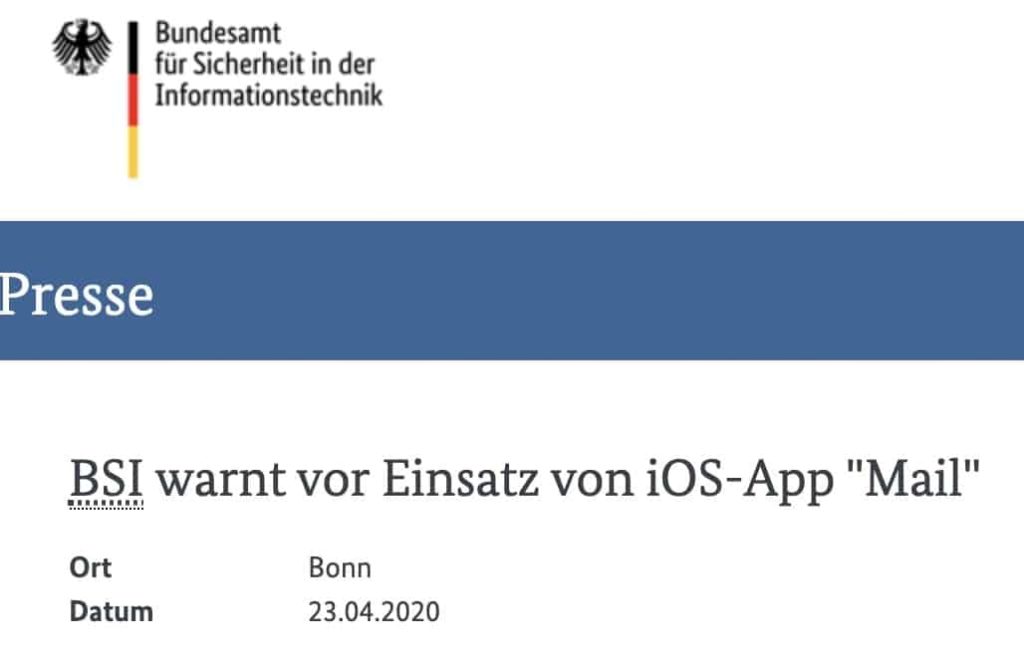 BSI - Warnung vor iOS App Mail